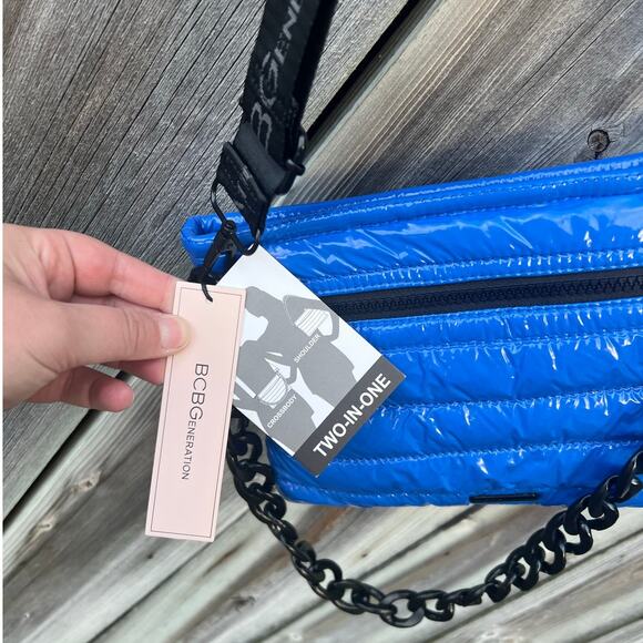 BCBGeneration Blue Quilted Puffer Crossbody Bag‎ NWT 2-in-1 Versatile - Picture 3 of 5